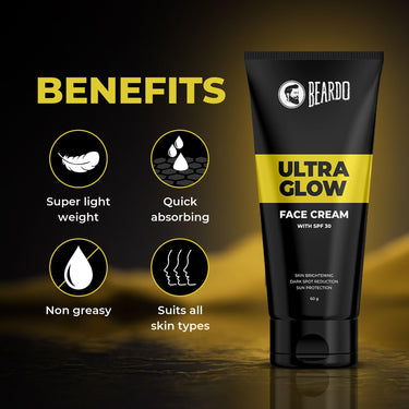 Beardo Activated Charcoal Face Wash, 100ml and BEARDO Ultraglow Face Cream SPF 30 for Men, 60g Combo